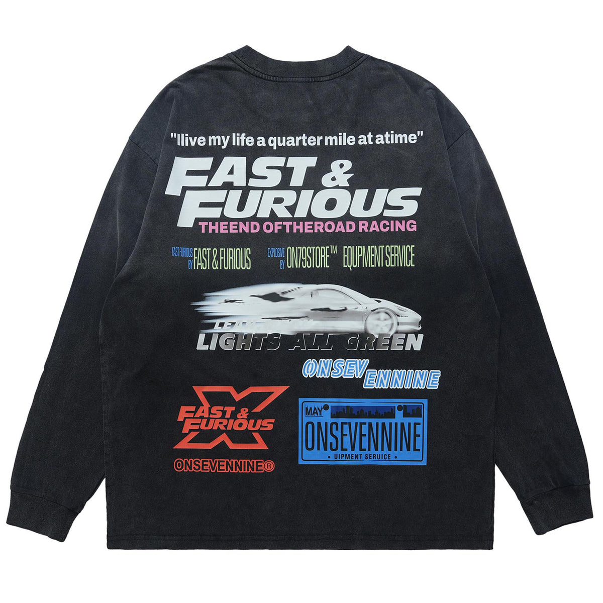 Fast & furious slogan jumper long sleeve motorsports jumper racing t-shirt in black