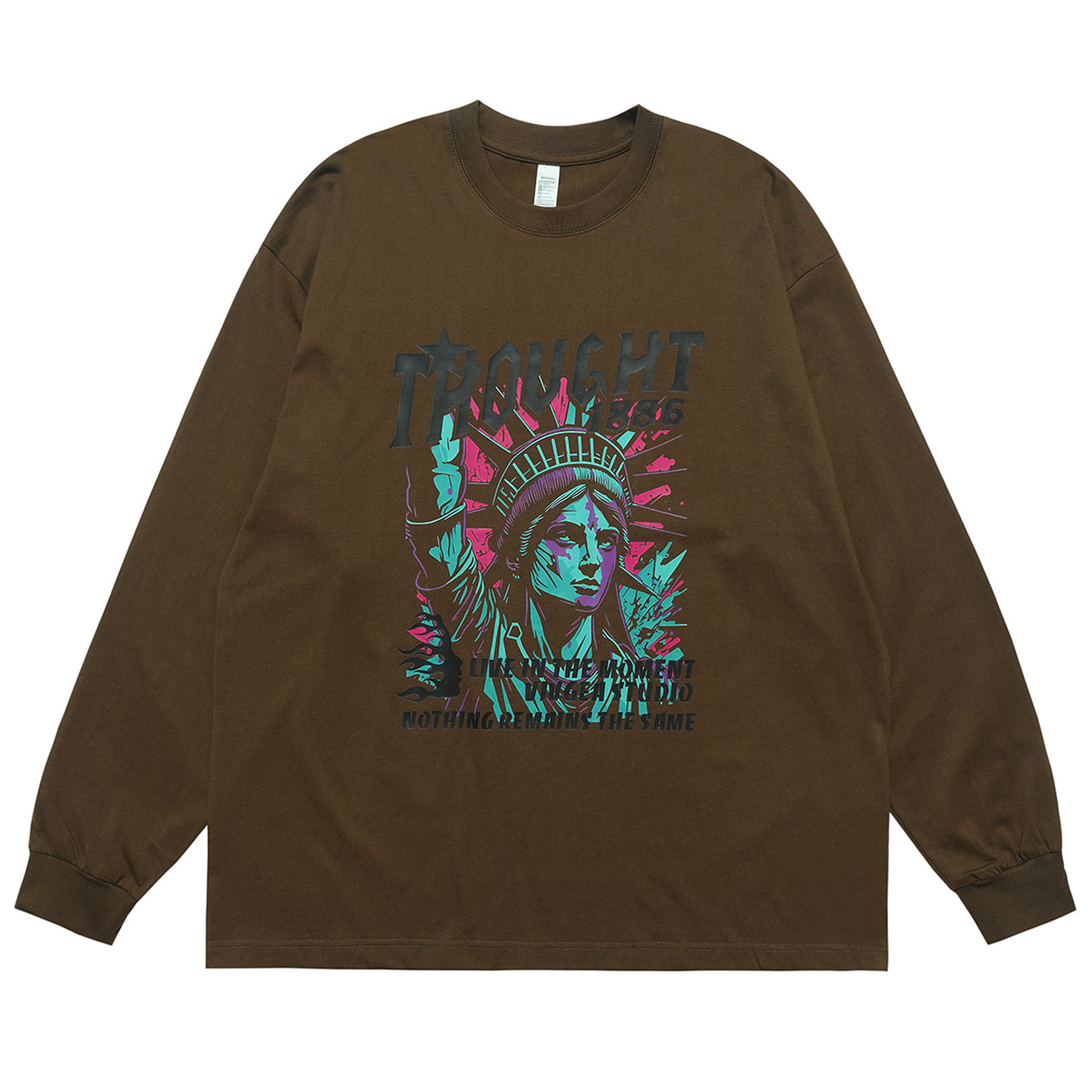 Statue of Liberty jumper creepy American top long sleeve USA t-shirt in brown