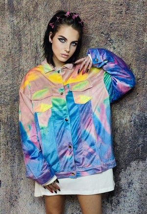 Rainbow jacket abstract print velvet bomber soft coat pink