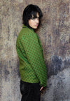 Letter print aviator jacket retro jacquard bomber in green