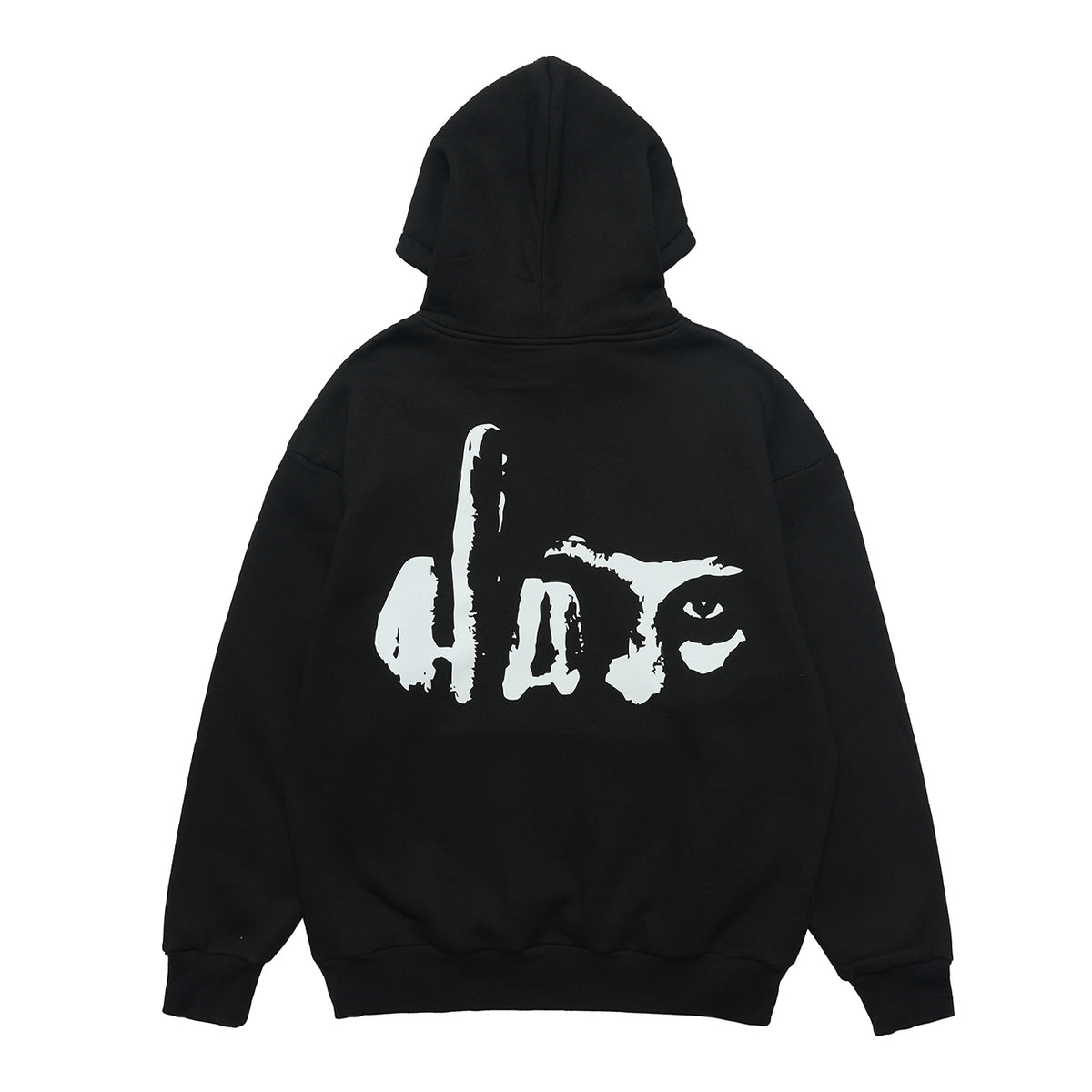 Middle finger print hoodie retro gunge jumper hip-hop pullover balaclava top in black