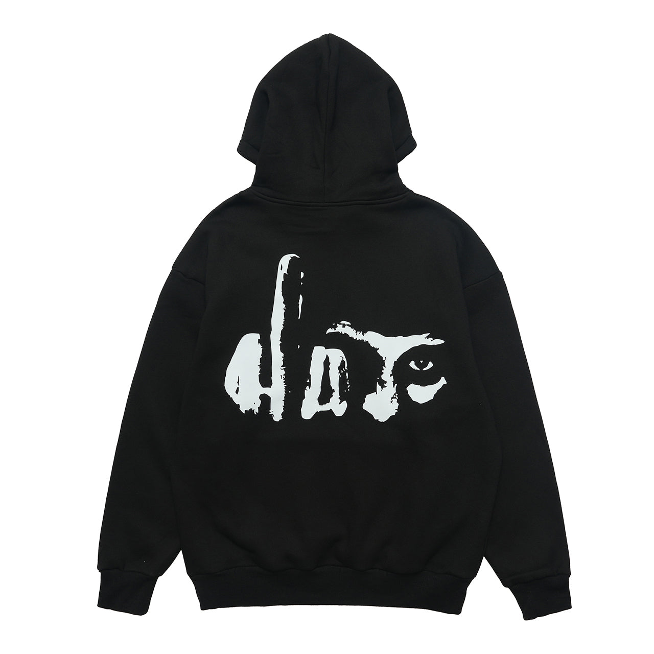 Middle finger print hoodie retro gunge jumper hip-hop pullover balaclava top in black