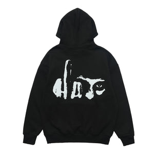 Middle finger print hoodie retro gunge jumper hip-hop pullover balaclava top in black