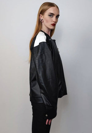 Motorsport jacket faux leather racing bomber snake skin coat