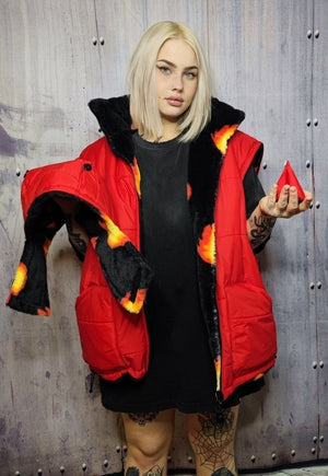 Flame bomber jacket handmade reversible fleece puffer black