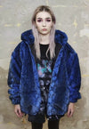 Snake fleece jacket detachable handmade Python bomber blue