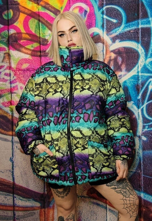 Snake bomber reversible python jacket tiedye graffiti puffer