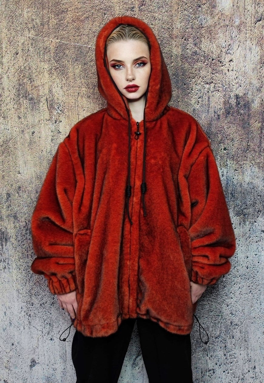 Luxury faux fur bomber grunge fleece catwalk bomber in red