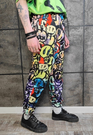 Emoji joggers detachable handmade raver shorts smile pants