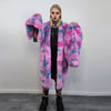 Tiedye pink fleece gradient coat long heavy trench fluorescent Barbie overcoat Ken bomber festival paint splatter jacket custom rave peacoat