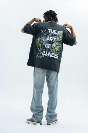 Flame t-shirt skeleton print tee grunge monster top skull jumper in Black