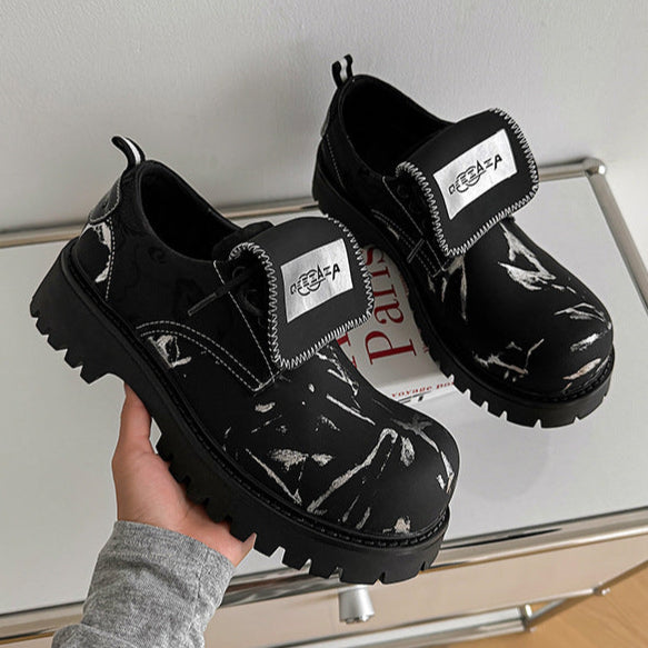 Paint splatter boots black tractor platform ankle shoes high sole hiking shoes edgy catwalk trainers