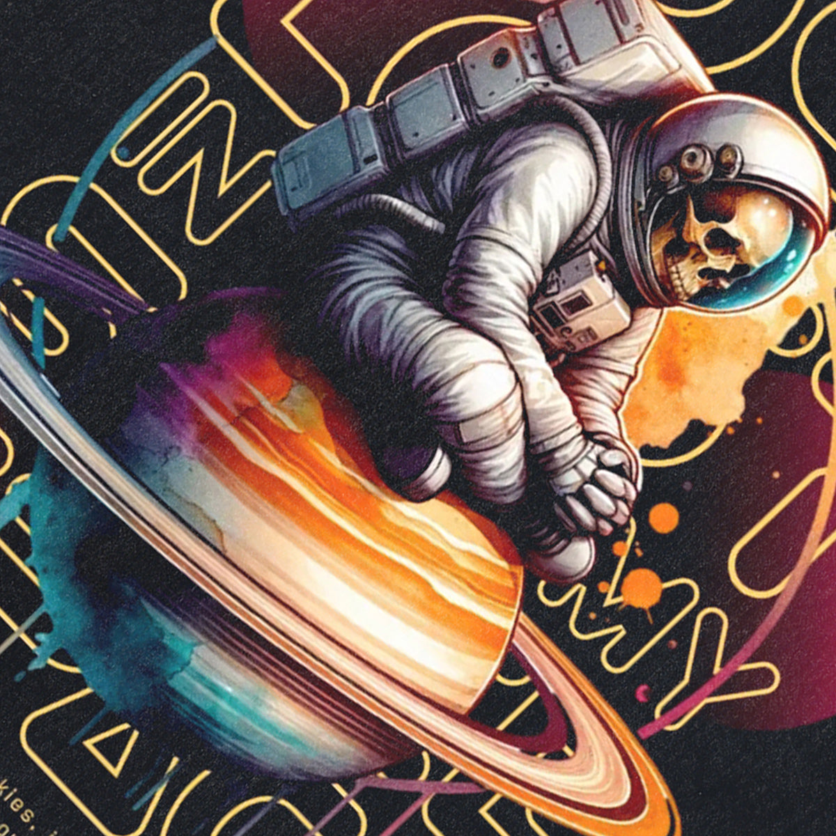 Astronaut sleeveless t-shirt retro poster surfer vest lost in space slogan tank top in acid wash black