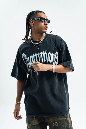 Anonymous t-shirt slogan top cross print tee in grey