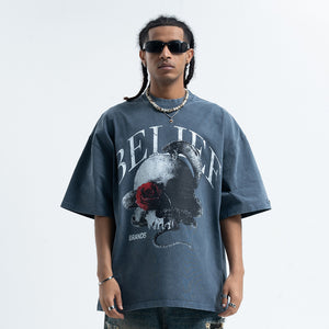 Snake print t-shirt skeleton bones top gothic tee in blue