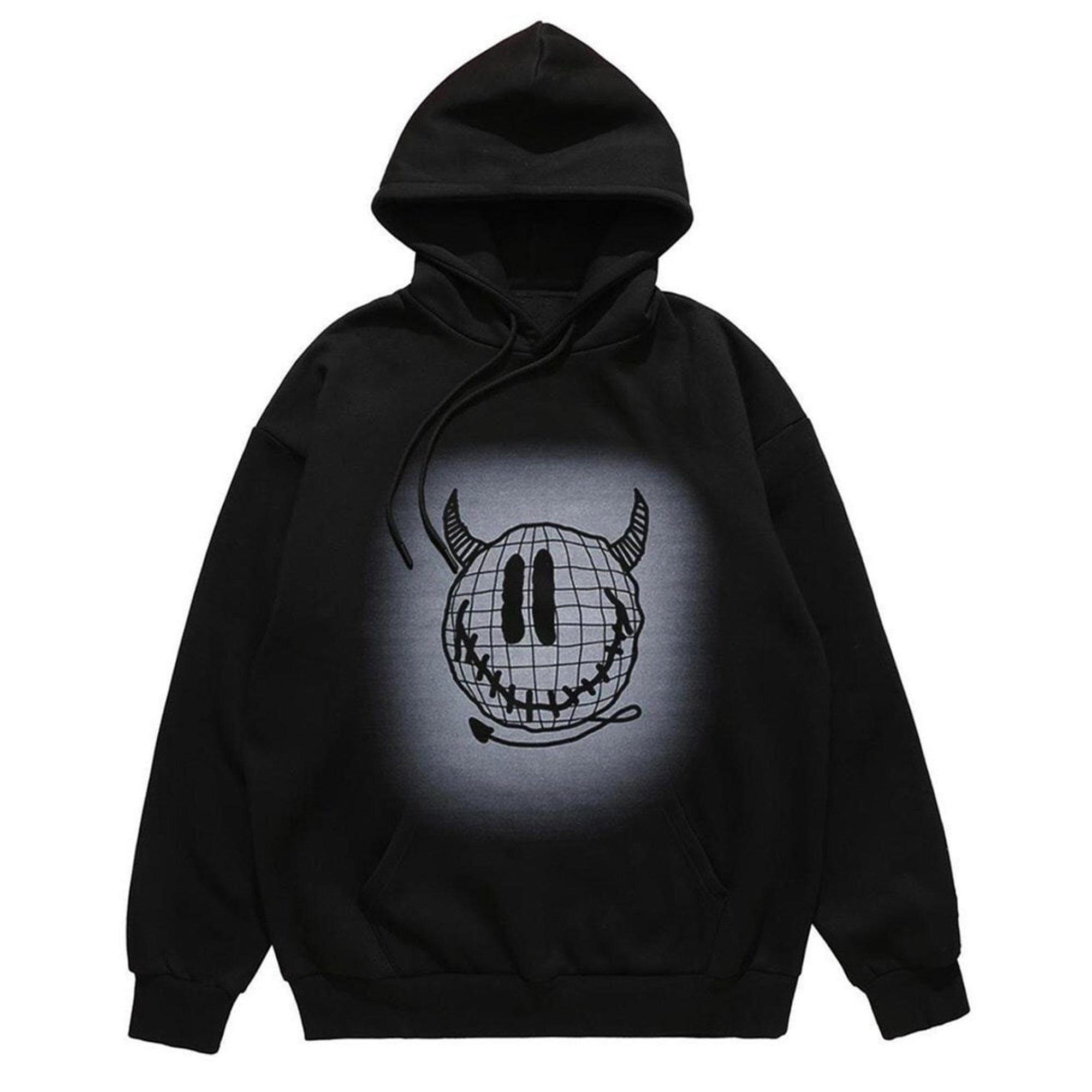 Devil emoji hoodie smile pullover raver top creepy jumper