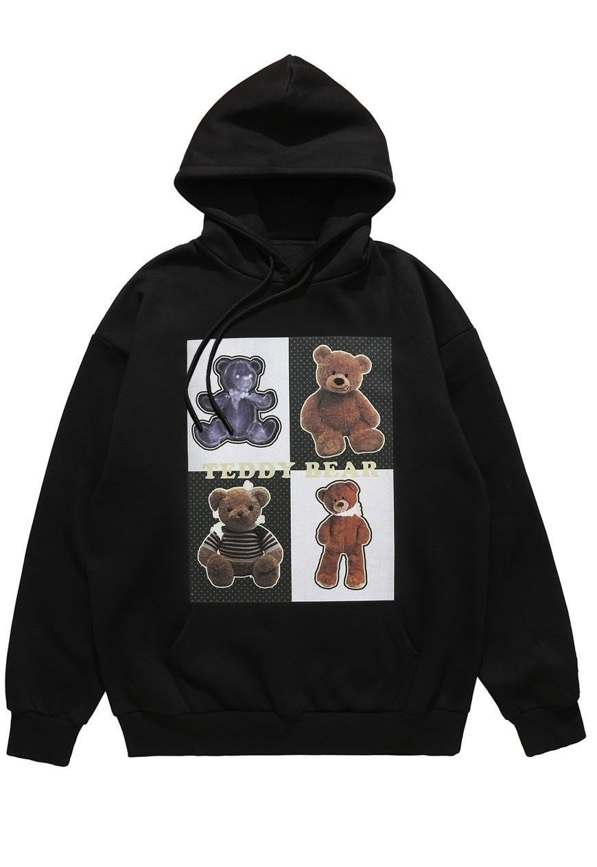 Teddy hoodie bear pullover premium grunge jumper in black