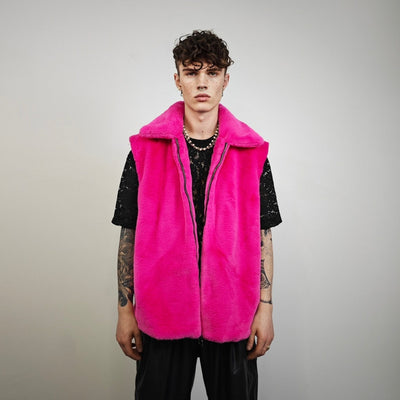 Neon pink jacket soft fleece rave coat bright festival bomber removable sleeves coat bright festival tracksuit bright burning man overcoat