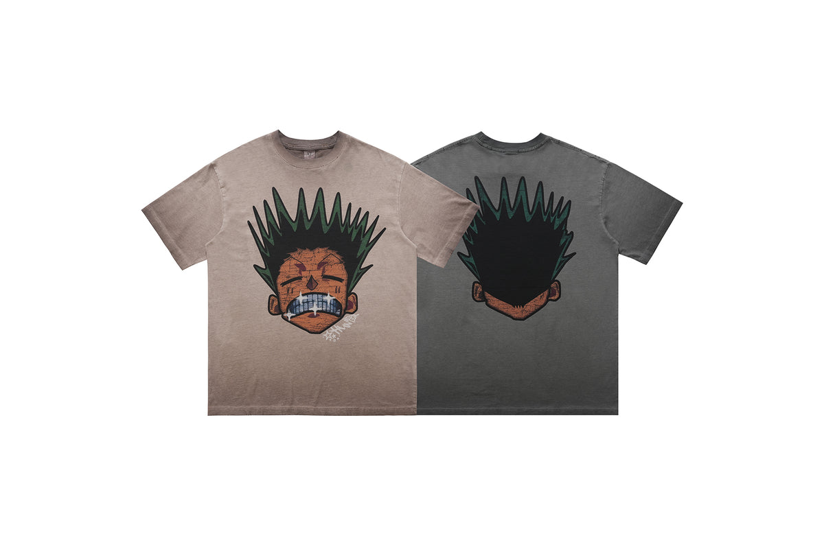 Angry boy t-shirt hunter cartoon tee retro anime top in grey