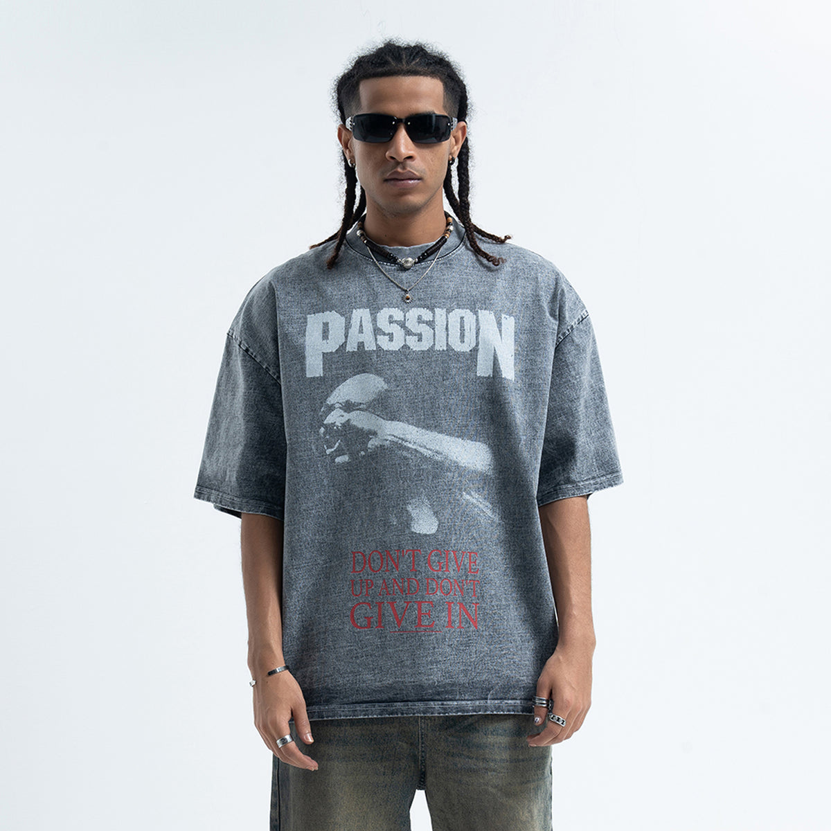 Boxer t-shirt motivational top grunge hip-hop tee in black