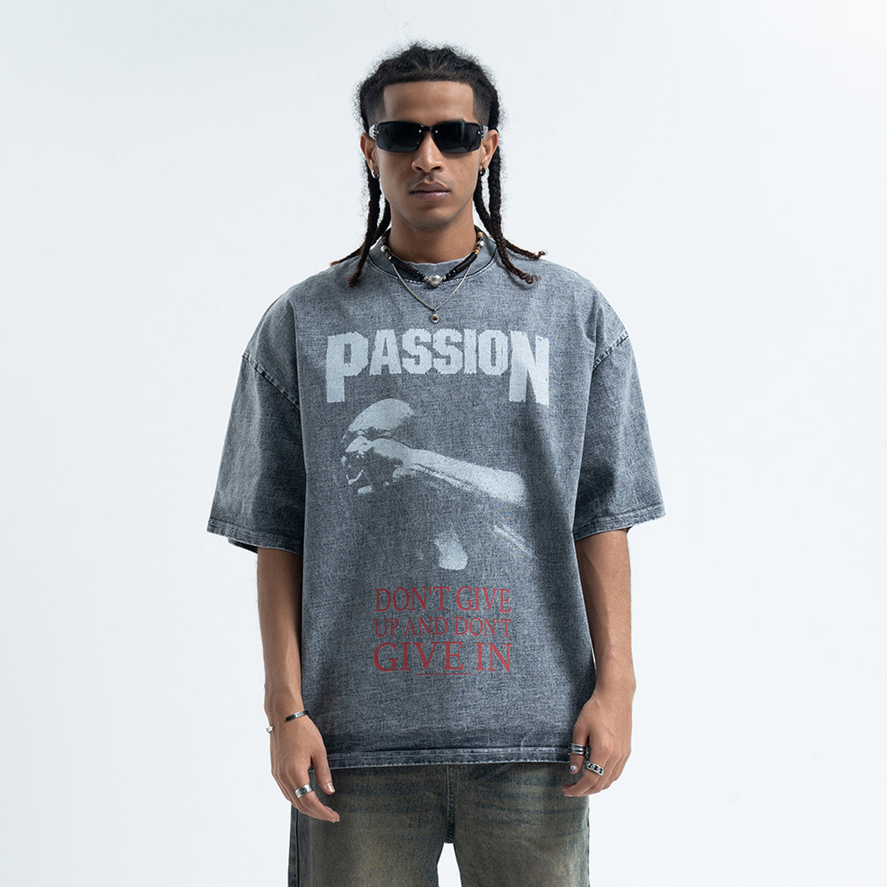 Boxer t-shirt motivational top grunge hip-hop tee in grey