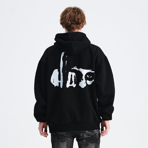 Middle finger print hoodie retro gunge jumper hip-hop pullover balaclava top in black