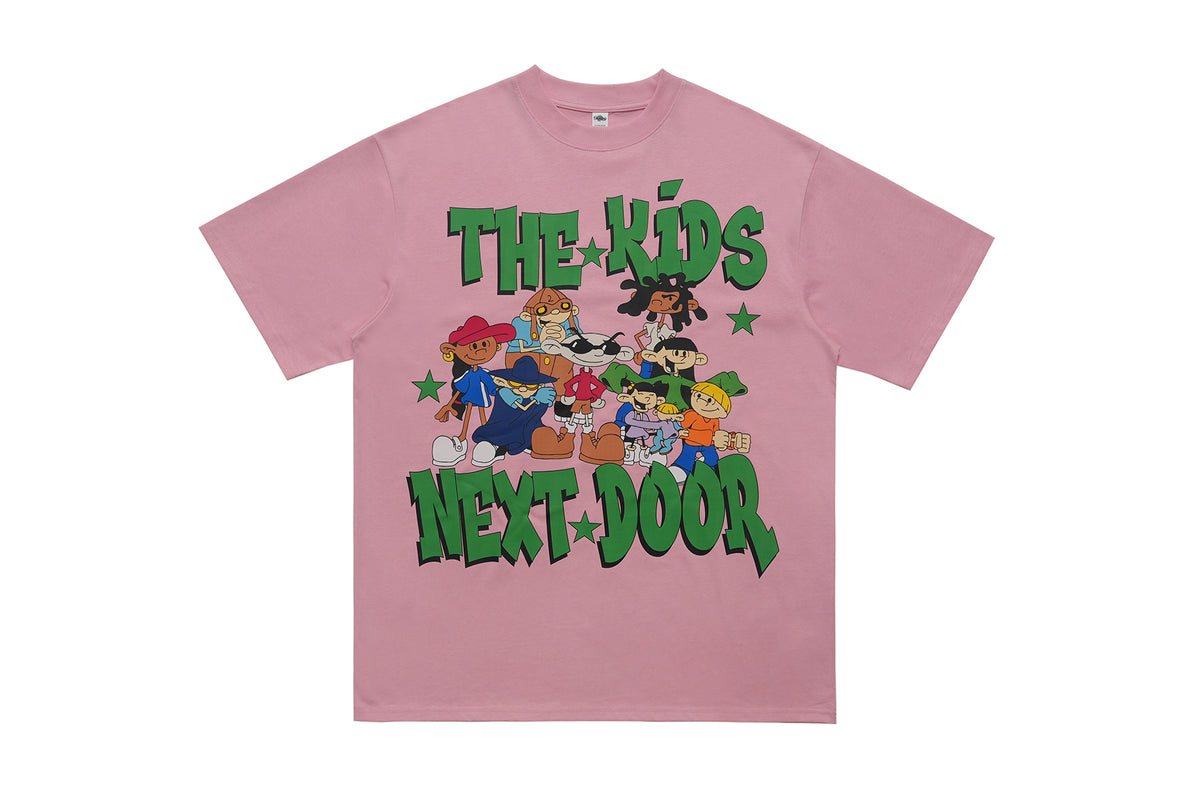 Y2k cartoon t-shirt kids slogan top retro anime tee in pink