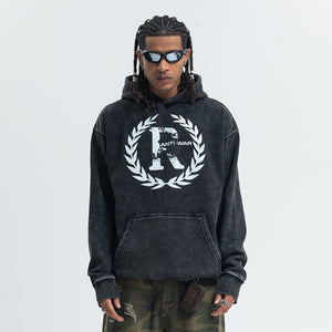 Peace slogan hoodie vintage wash no war hoodie grunge jumper in acid grey