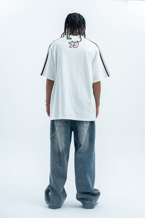 Racing t-shirt motorsports tee y2k sports top striped jumper in black