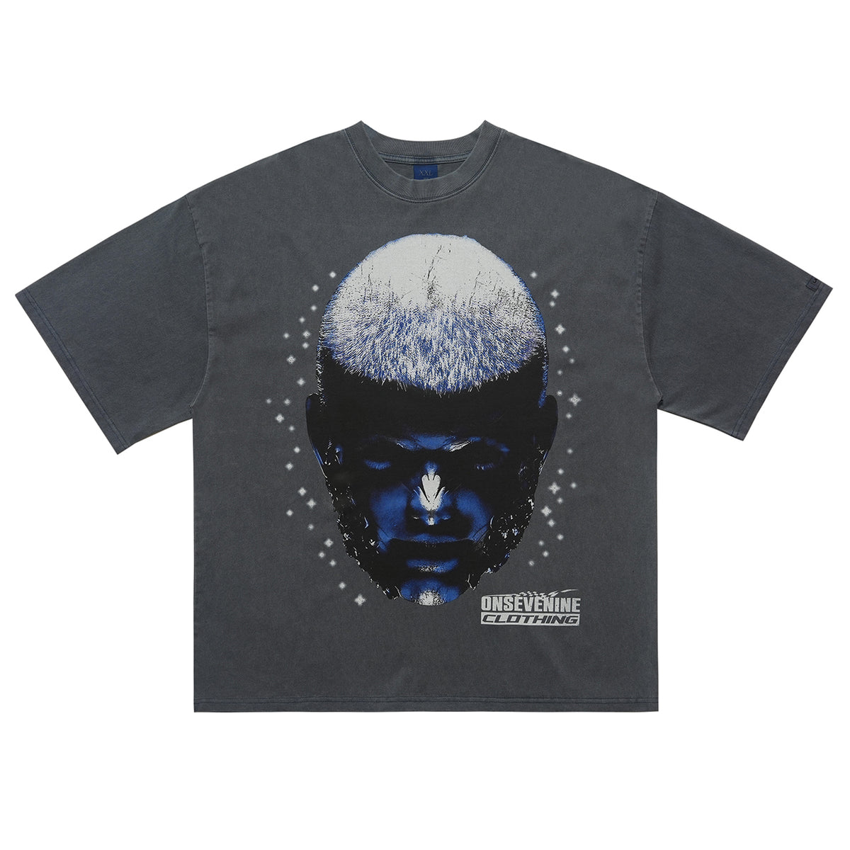 Cyberpunk t-shirt creepy psychedelic top man print tee in blue