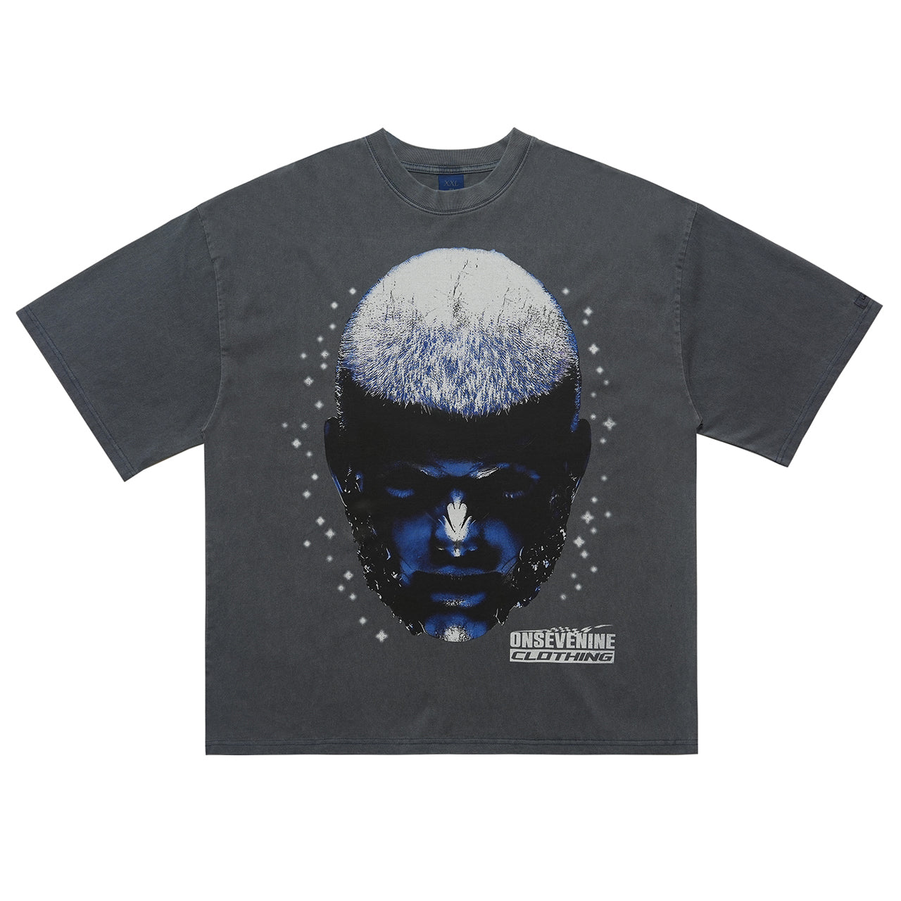 Cyberpunk t-shirt creepy psychedelic top man print tee in blue