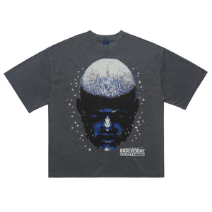 Cyberpunk t-shirt creepy psychedelic top man print tee in blue