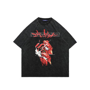 Anime t-shirt retro cartoon top Japanese tee in grey