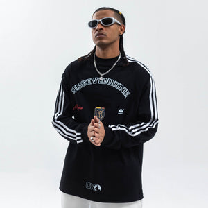 Racing top long sleeve motorsports t-shirt grunge striped jumper in black