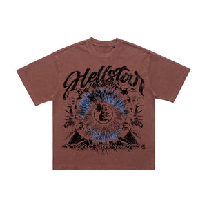 Psychedelic graffiti t-shirt hell slogan top grunge tee in black