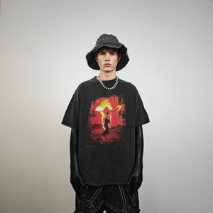 Rammstein t-shirt burning man tee rock band top vintage grey
