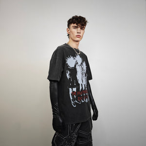 Dark aesthetic t-shirt punk print tee spiky hair top in grey