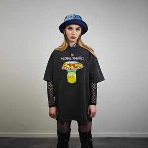 Magic mushroom t-shirt psychedelic tee festival top in grey