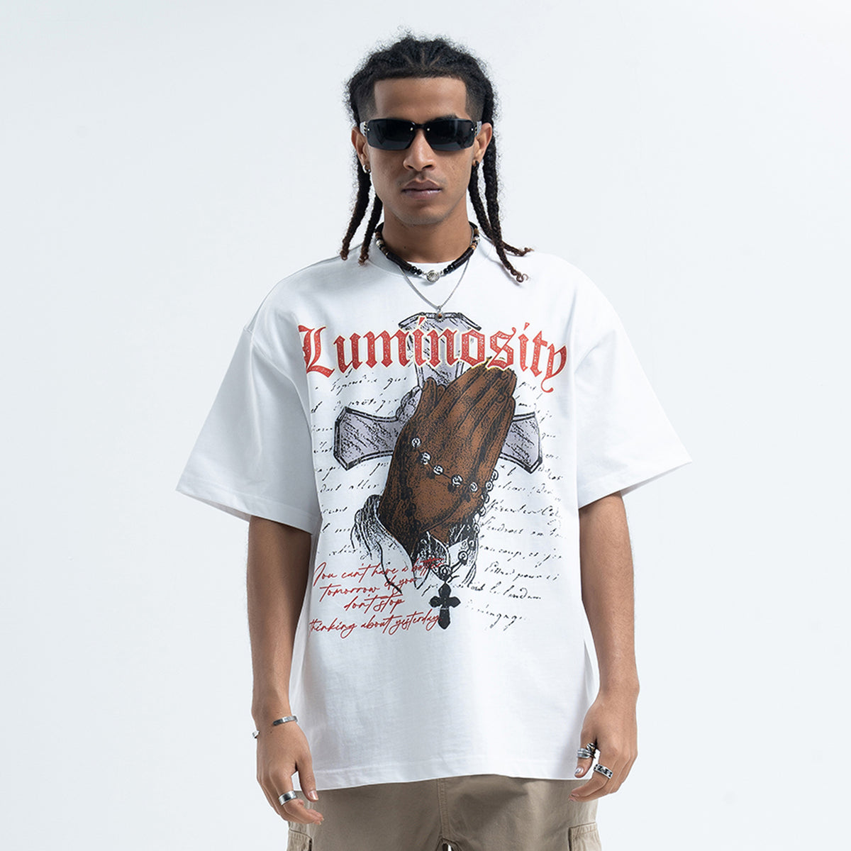 Prayer t-shirt cross print tee religion top in white