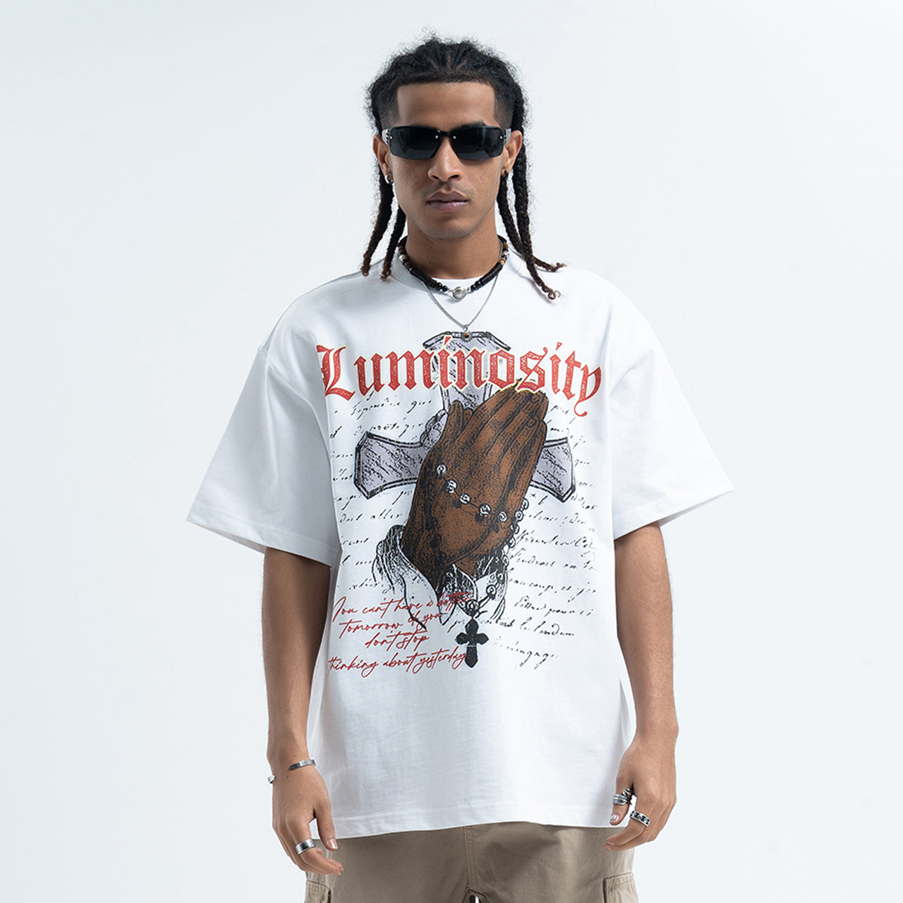 Prayer t-shirt cross print tee religion top in white