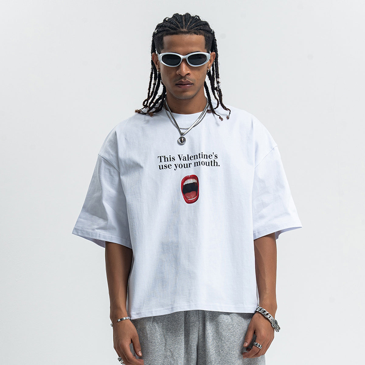 Valentines day t-shirt mouth print top y2k lovers tee in black