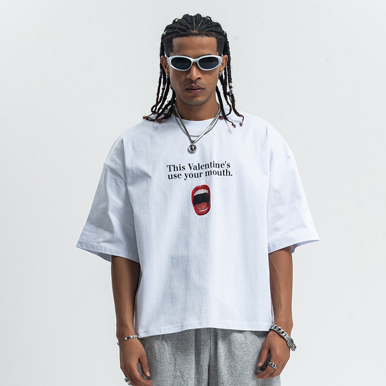 Valentines day t-shirt mouth print top y2k lovers tee in white