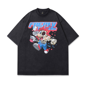 Freaky slogan t-shirt hero cartoon tee retro top in vintage grey