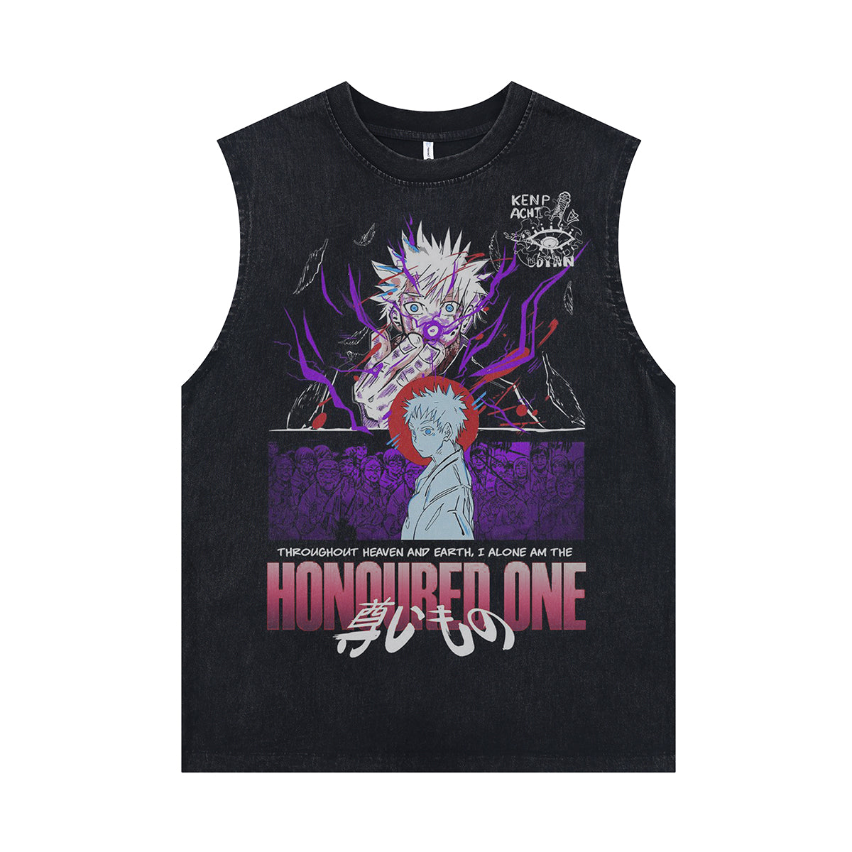 Anime boys sleeveless t-shirt vintage Japanese vest retro cartoon tank top in acid wash black