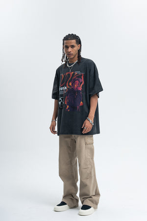 Vintage rapper t-shirt retro hip-hop top gangster tee in black