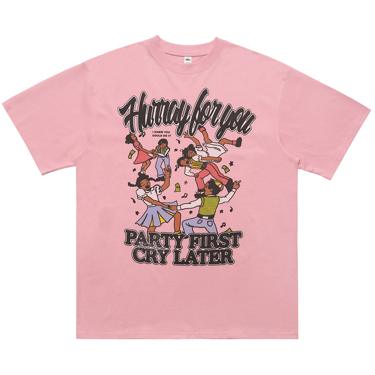 Party slogan t-shirt retro cartoon top 90s tee in black