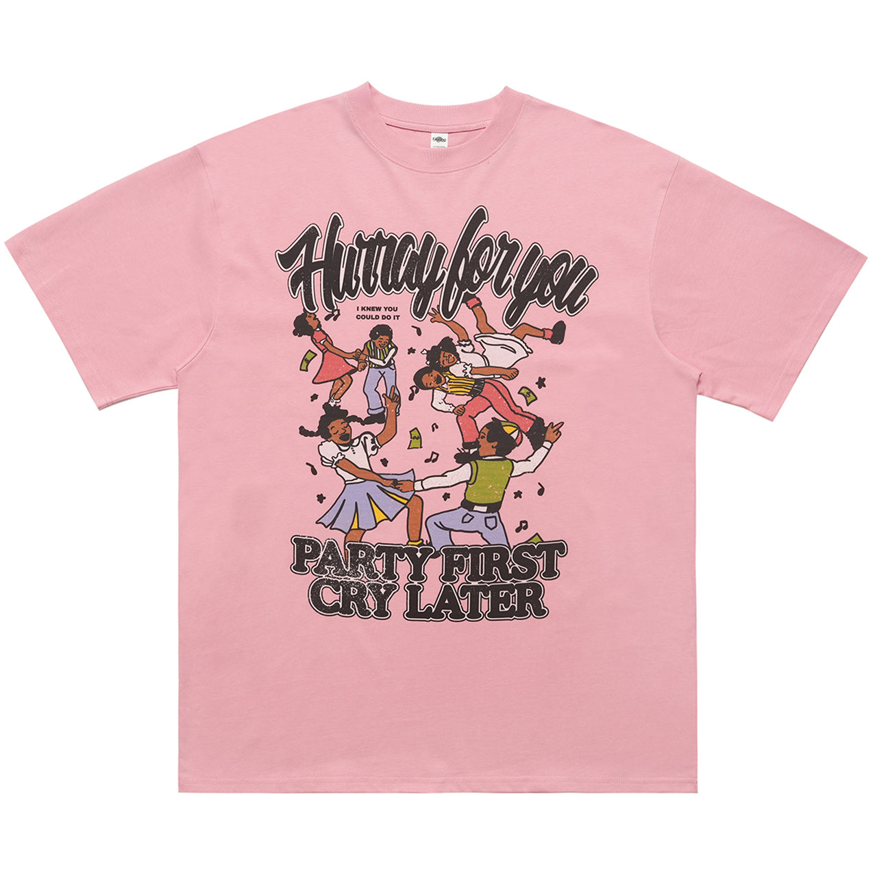 Party slogan t-shirt retro cartoon top 90s tee in Pink