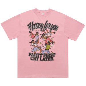 Party slogan t-shirt retro cartoon top 90s tee in black