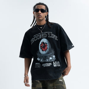 Creepy gothic t-shirt long nails print top scary egg tee in Black