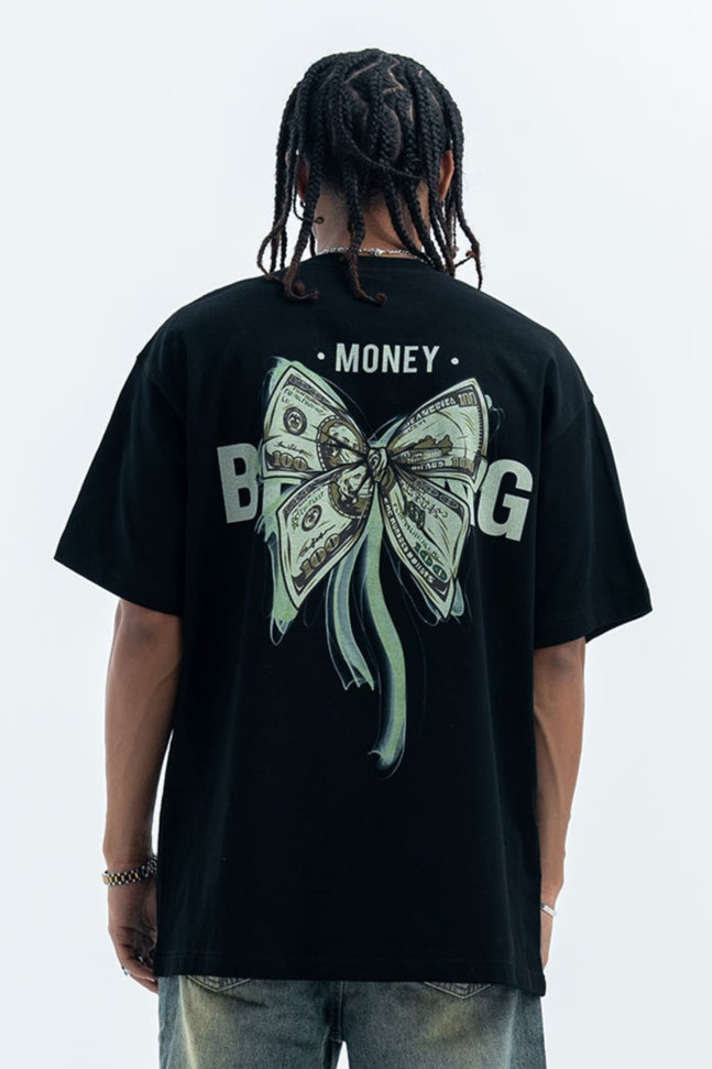 Money print t-shirt dollar sign tee hip-hop top rapper jumper black